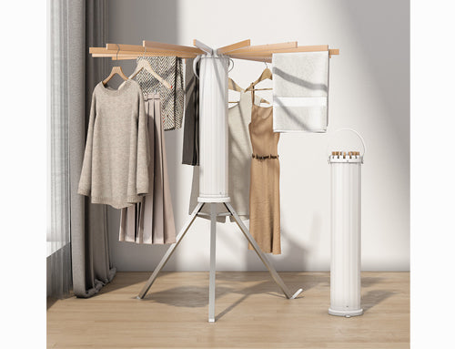 Elegant Retractable Octopus Tripod Wooden Top Clothes Hanging Rack
