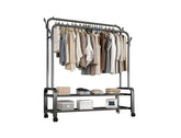 Multi-Purpose Clothes Hanger Rack with Wheels and Two-Layer Storage Stand