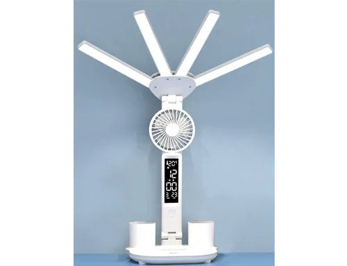 Smart Adjustable LED Desk Lamp with Fan, Touch Control, Time Date & Temperature Display