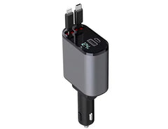 4-in-1 Fast Car Charger with Retractable Cables & PD Fast Charging for Mobiles