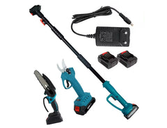 3-in-1 Portable Electric Cordless Pruning Shear & Chainsaw with Telescopic Pole & 2 Batteries