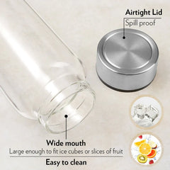 Borosil Neo 550ml Clear Borosilicate Glass Water Bottle, Scratch Resistant Airtight Leakproof Refrigerator Safe Dishwasher Safe Bottle for Water, Juice and Infused Drinks