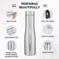 Stainless Steel Water Bottle - 1 Litre with Screw Top Lid, Leak-Proof and Odour-Free Design, Compact Travel-Friendly Bottle for School, Office, Cycling, Hiking, Camping and Outdoor Sports