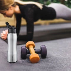 Borosil Grip N Sip Stainless Steel Single Wall Water Bottle, Leak Proof Lightweight Sipper Bottle for Office Travel Gym & Outdoor Use