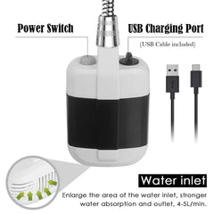 USB Rechargeable Camping Shower Outdoor Portable Shower Head Bathing 3.7V Pump