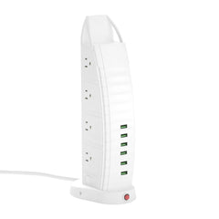 Sailboat 3000W Tower Power Socket, 8 Universal Sockets, 4 USB-A Ports, 2 USB-C Ports, Double Switch, Child Safety Protection & Overload Protection