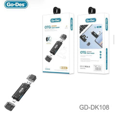 Go-Des GD-DK108 2-in-1 USB 3.0 OTG Multi-Port Card Reader with USB-A, USB-C & Micro USB Support for SD/TF Memory Cards