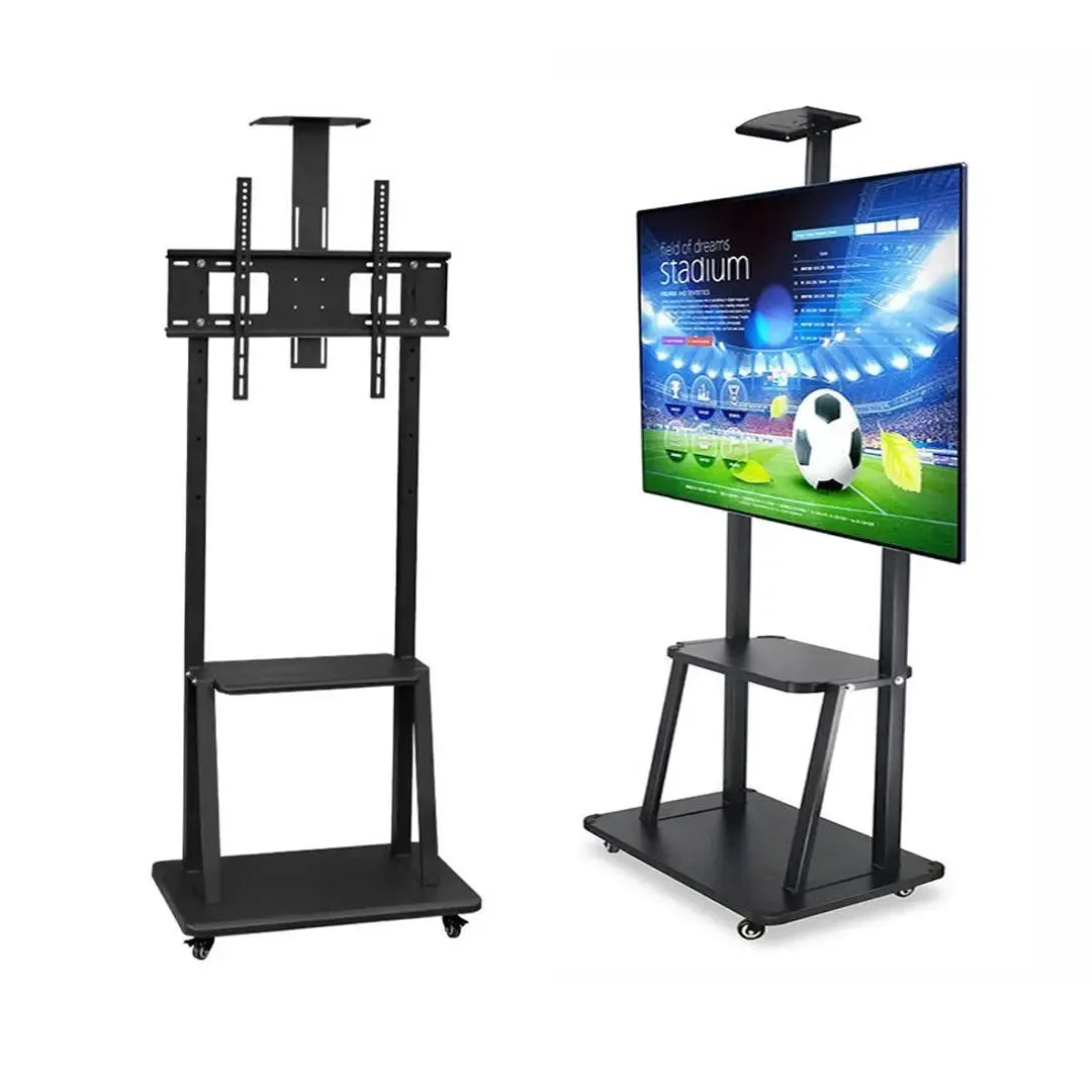 Heavy Duty Mobile Adjustable TV Stand with Wheels Rotatable for 30 to 75 Inch TVs with Media Shelf and AV Rack Universal Floor Mount Display Stand