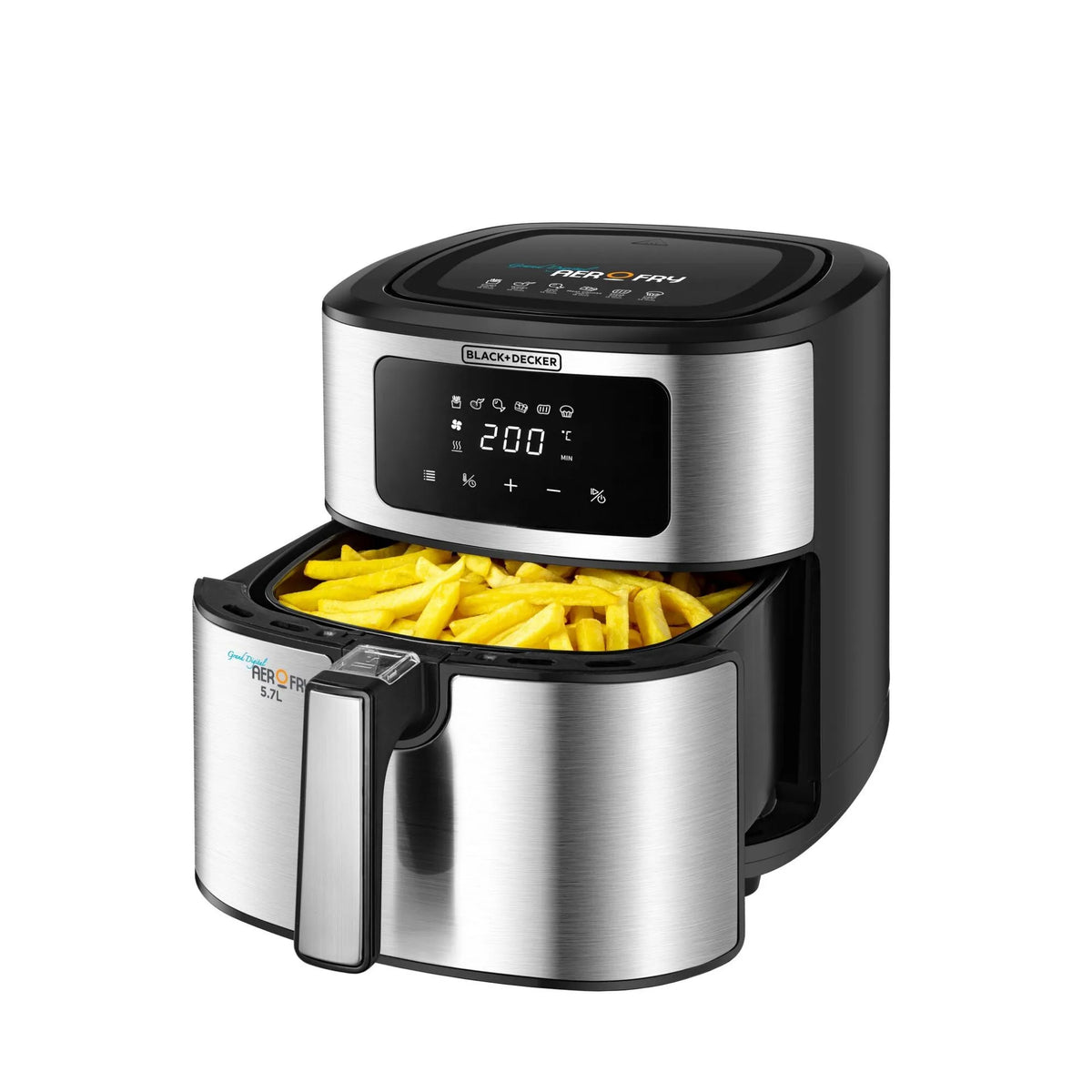 Black+Decker 6-in-1 Digital Air Fryer with 5.7L Basket, Rapid Air Convection, Adjustable 80–200°C Temperature and Touch Control AF7257-B5