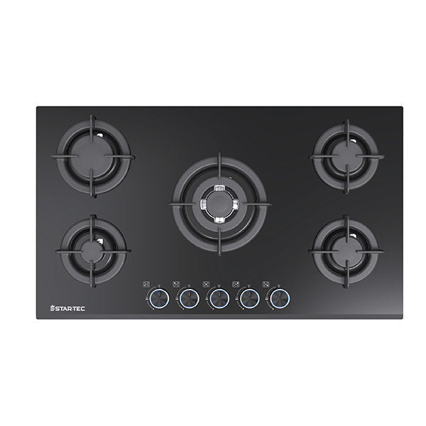 Startec Built-In Gas Hob 90cm, G5811GCPIL - Black Glass