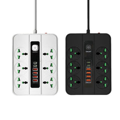 Universal 6 Socket Power Strip Extension Board 3000W with 2 PD18W Fast Charging Ports & 4 USB 5V3A, Overload Protection, Master Switch, Child Safety Shutter