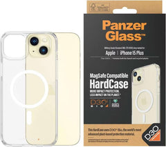 PanzerGlass HardCase MagSafe Clear Protective Cover for Apple iPhone 15 Plus with D3O Bio Material, Hardened Glass Back and 4.8m Military Grade Drop Protection
