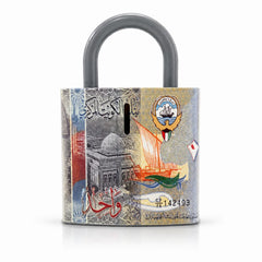 حصالة على شكل قفل بتصميم الدينار الكويتي