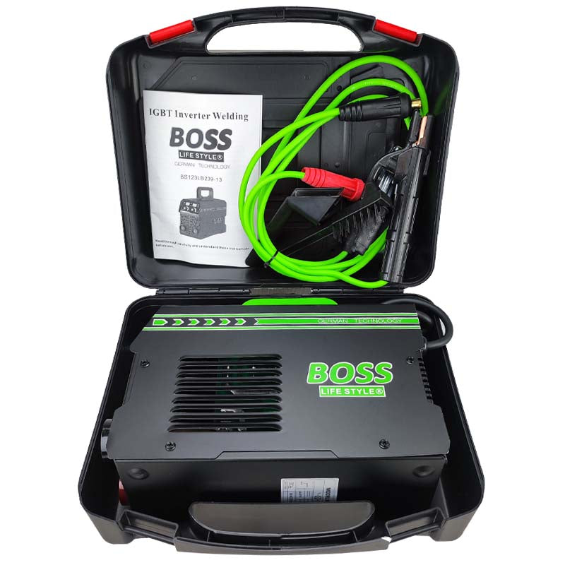 ماكينة لحام عاكس تيار مستمر BOSS MMA-400 مع قوة قوس وتحكم في التيار، تقنية ألمانية، مدخل 220 فولت، شاشة رقمية، خفيفة الوزن مع حقيبة