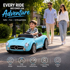 Premium 12V RC Kids Electric Ride-On Retro Car with Parent Remote Control, Music System, LED Lights, Soft Start, USB/AUX, Rechargeable Battery, 30Kg Load Capacity for Ages 3–8