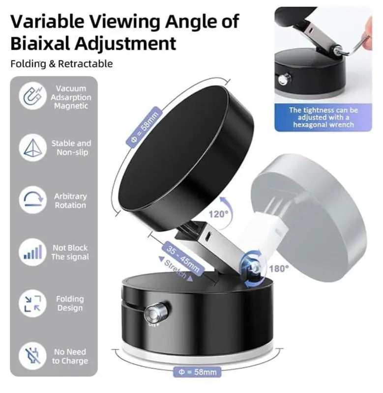 حامل هاتف مغناطيسي يعمل بالشفط الفراغي مع دوران 360 درجة وقبضة قوية عالمية للوحة القيادة والزجاج الأمامي للسيارة