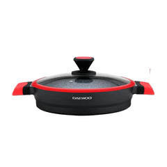 Daewoo 28 cm Shallow Granite Casserole with Lid - Red/Black