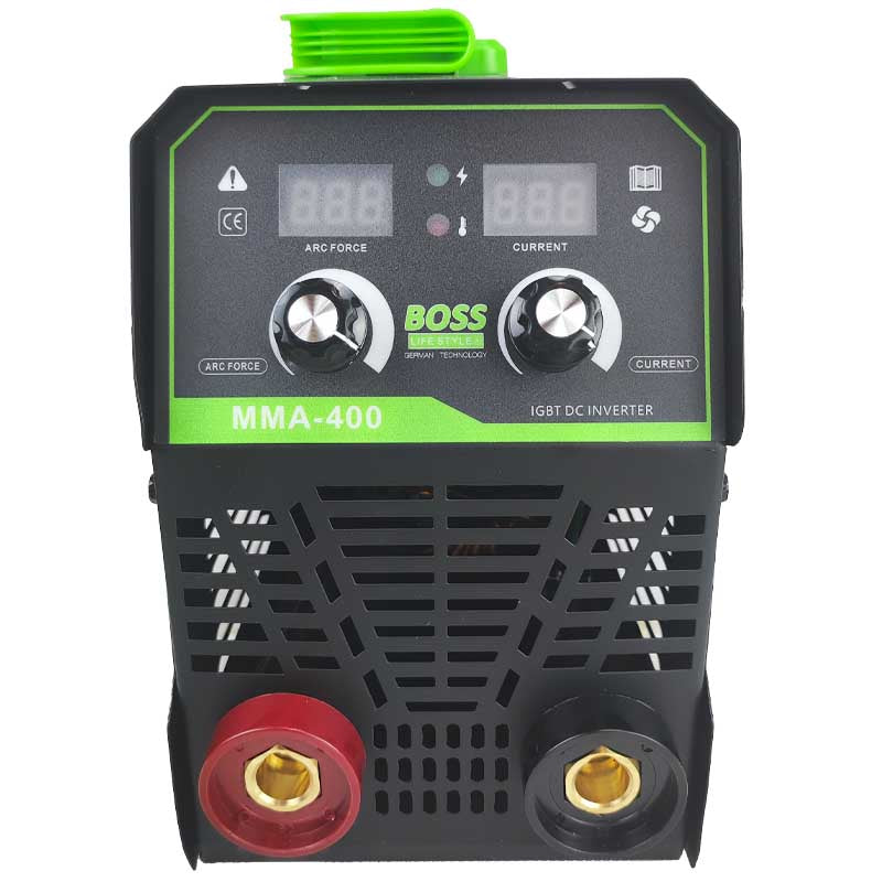 ماكينة لحام عاكس تيار مستمر BOSS MMA-400 مع قوة قوس وتحكم في التيار، تقنية ألمانية، مدخل 220 فولت، شاشة رقمية، خفيفة الوزن مع حقيبة