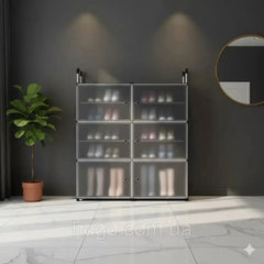 Modern Shoe Storage Cabinet with 6 Transparent Doors & Top Handle Design - 110 x 81 x 29 cm Space Saving Organizer