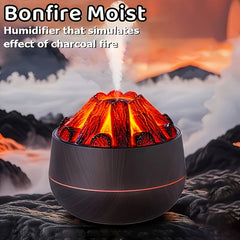 300ML Charcoal Fire Humidifier & Ambient Light with 2 Spray Modes, 2 Light Modes, Auto Shut-Off & Silent Operation