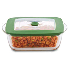 Borosil Square Borosilicate Glass Baking and Storage Dish with Green Airtight Lid, Microwave Oven Freezer Dishwasher Safe Food Container