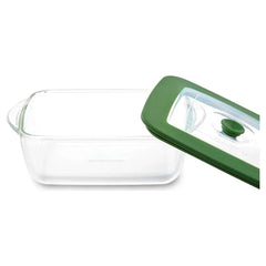 Borosil Square Borosilicate Glass Baking and Storage Dish with Green Airtight Lid, Microwave Oven Freezer Dishwasher Safe Food Container