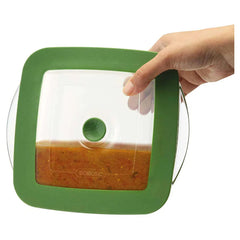 Borosil Square Borosilicate Glass Baking and Storage Dish with Green Airtight Lid, Microwave Oven Freezer Dishwasher Safe Food Container