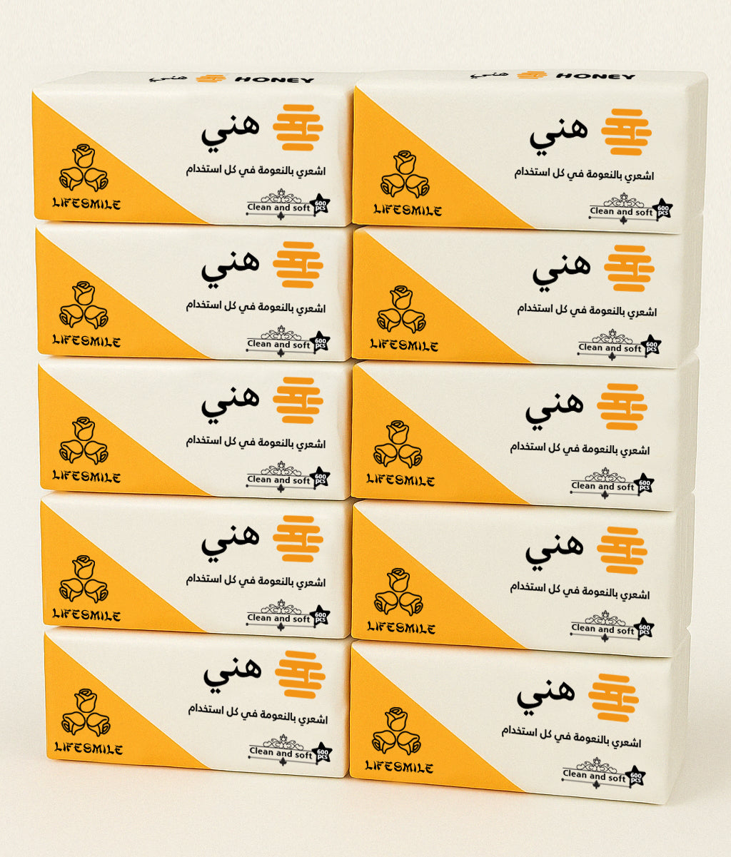 مجموعة مناديل الوجه فائقة النعومة من هوني بريميوم، 4 طبقات - 10 عبوات، كل عبوة تحتوي على 150 ورقة (600 طبقة) - مناديل عالية الجودة للمنزل والمكتب والسيارة والسفر