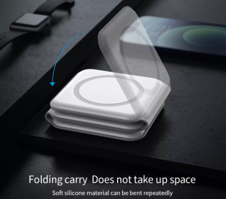 شاحن سفر لاسلكي مغناطيسي محمول قابل للطي 3 في 1 بقوة 15 وات للهواتف الذكية وiWatch وAirpods