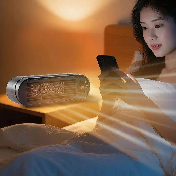 Personal Portable PTC Mini Heater with LCD Display, Intelligent Temperature Control, Remote Control & 12-Hour Timer for Bedroom, Study, and Bathroom - 1000W