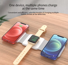 شاحن سفر لاسلكي مغناطيسي محمول قابل للطي 3 في 1 بقوة 15 وات للهواتف الذكية وiWatch وAirpods