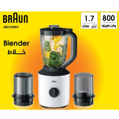 Braun PowerBlend Blender with 2 Mill 1.7 Liters 800 Watts, White - JB3123WH