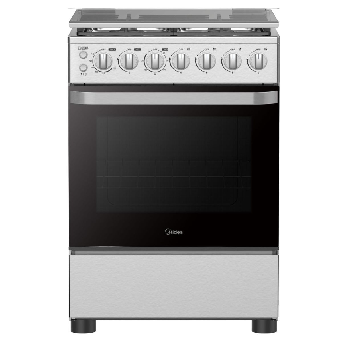 Midea Gas Cooker 60x60 cm 4 Burners, Silver - MFO-MG24TE(OL)
