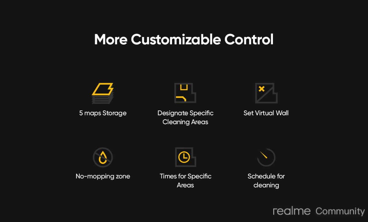 مكنسة كهربائية روبوتية قابلة لإعادة الشحن من Realme Techlife 2 في 1 مع بطارية 5200 مللي أمبير في الساعة، ومكنسة كهربائية وممسحة مع خرائط ذكية بتقنية LiDAR و38 مستشعرًا