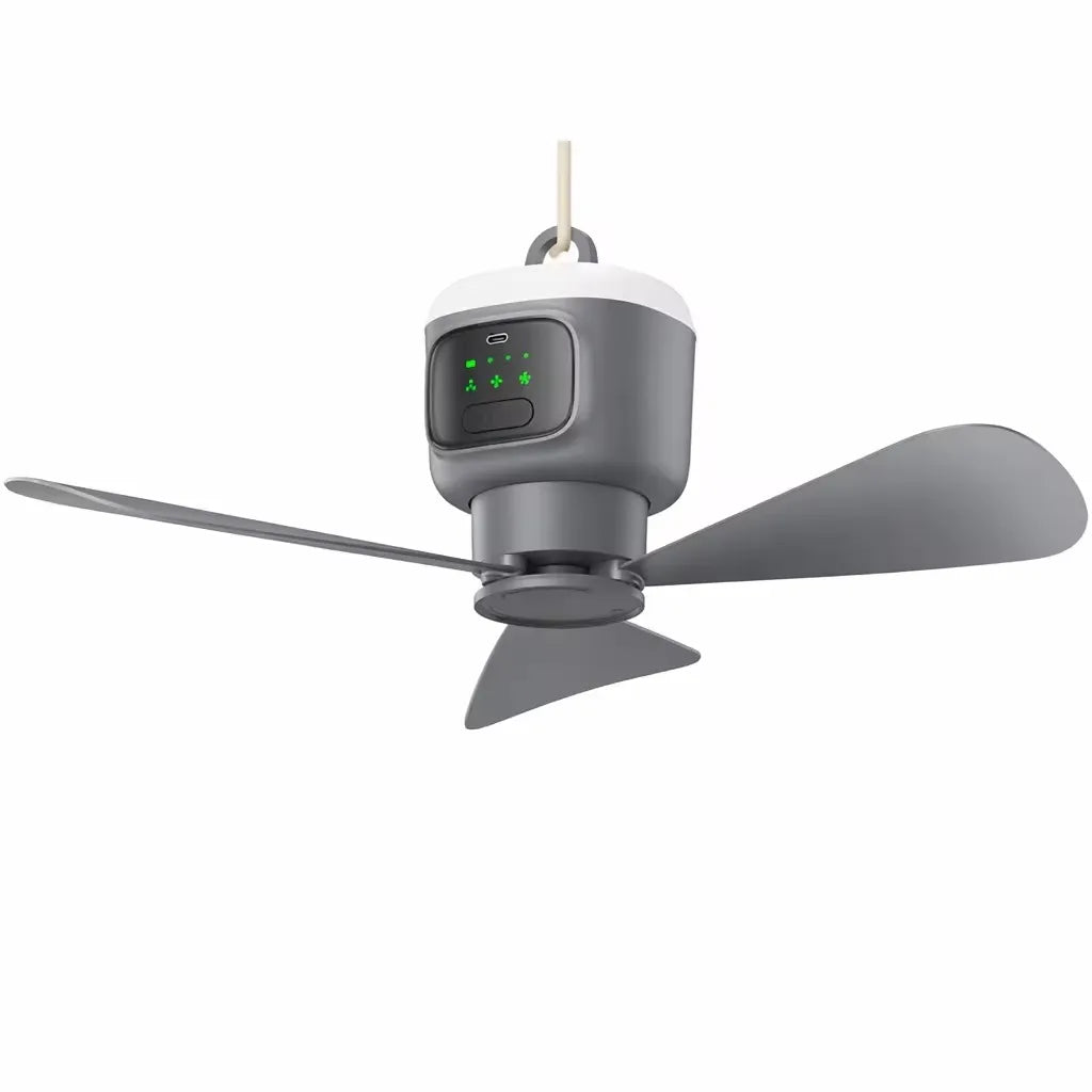 FS-6P 45 CM 9W Rechargeable Portable Hanging Ceiling Fan with 12000mAh Battery, RC, 3 Speeds, Night Light, 2/4/8H Timer, Detachable Blades & Type-C Charging