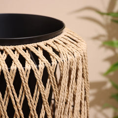 Decorative Woven Rope Floor Planter Pot with Metal Frame for Indoor Home Décor