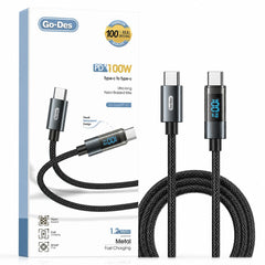 Go-Des GD-UC620 1.2M USB-C to USB-C 100W PD Fast-Charging Nylon-Braided Cable with Digital Power Display, Smart Chip and Data Synchronization