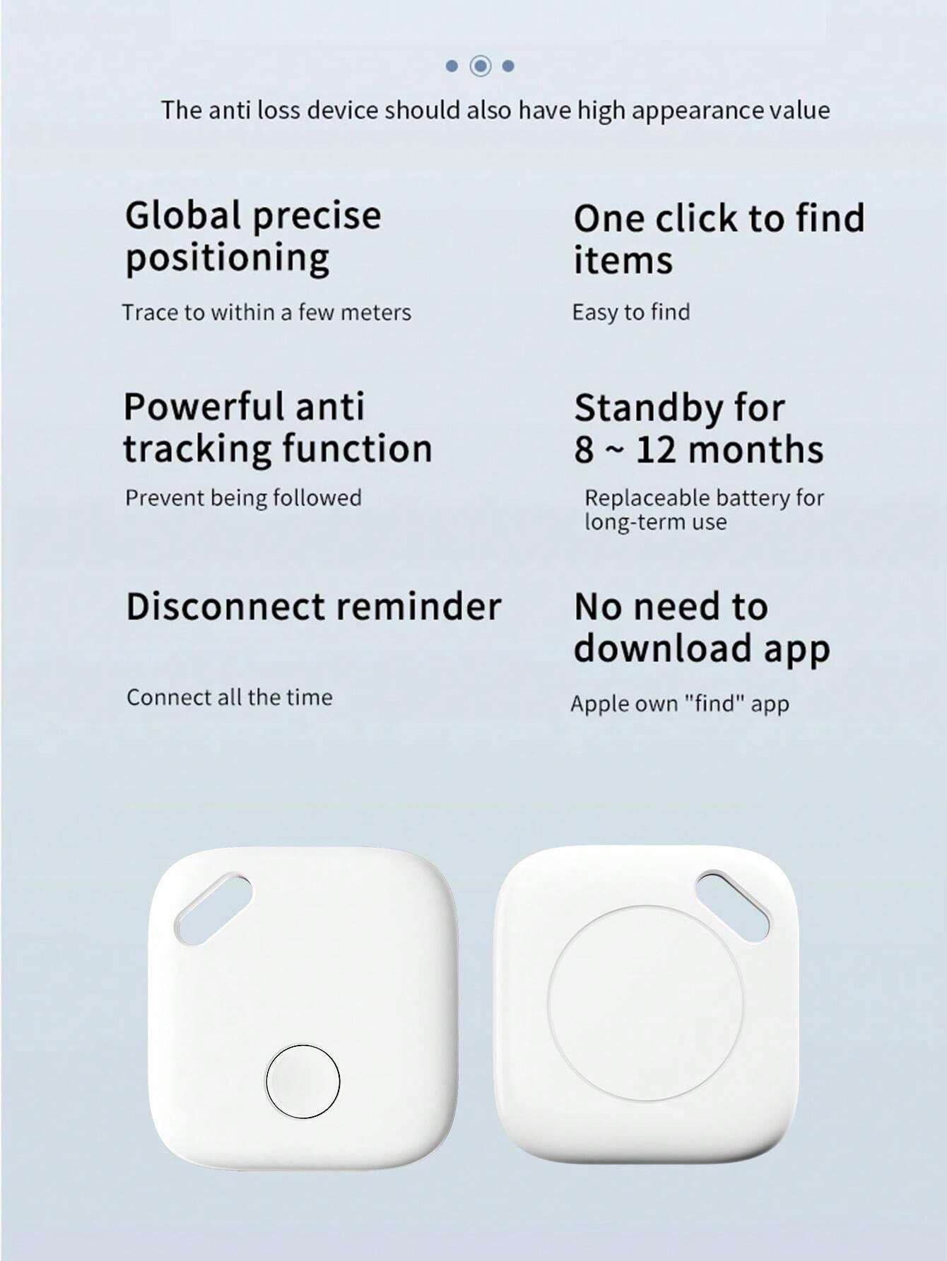 جهاز تعقب ذكي لاسلكي بتقنية البلوتوث مع خاصية البحث عن الدعم من Apple - جهاز تحديد موقع المفاتيح ضد الضياع، ومحدد موقع الحيوانات الأليفة وكبار السن مع خاصية اكتشاف السقوط، وتحديد المواقع الجغرافية، ونطاق 50 مترًا
