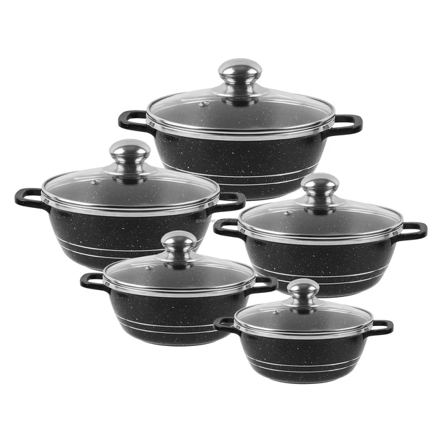 Hot Chef 10-Pcs Aluminium Marble Coating Nonstick Kitchenware Cookware Set