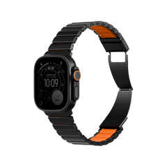 Uniq Strova Flex Self-Adjustable Steel Link Band for Apple Watch 49/46/45/44mm - Midnight Black/ Volt Orange
