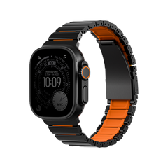 Uniq Strova Flex Self-Adjustable Steel Link Band for Apple Watch 49/46/45/44mm - Midnight Black/ Volt Orange
