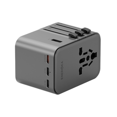 Energea Travelworld 3-Port USB-C and 2-Port USB-A 45W PD Travel Adapter - Gunmetal