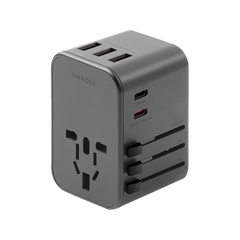 Energea Travelworld 2-Port USB-C and 3-Port USB-A 35W PD Travel Adapter - Gunmetal