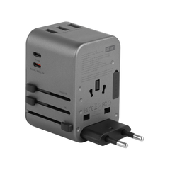 Energea Travelworld 2-Port USB-C and 3-Port USB-A 35W PD Travel Adapter - Gunmetal