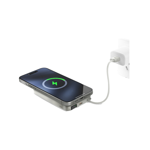 Bazic GoPower Fusion Mag 10K MagSafe Compatible Power Bank 10000mAh With Build in USB-C Cable - Pebble
