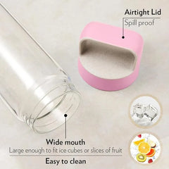 Borosil Neo 550ml Borosilicate Glass Water Bottle with Leakproof Airtight Lid, Fridge Safe Wide Mouth Clear Bottle