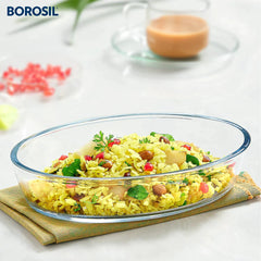 Borosil Oval Borosilicate Glass Baking and Serving Dish, Oven Microwave Freezer Safe Scratch Resistant Clear Bakeware