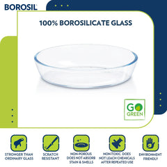 Borosil Oval Borosilicate Glass Baking and Serving Dish, Oven Microwave Freezer Safe Scratch Resistant Clear Bakeware