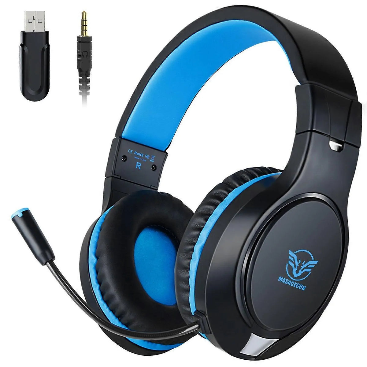 MASACEGON H10 Bluetooth-Compatible 2.4G Wireless Gaming Headset with 40mm Drivers, Omnidirectional Microphone, 3.5mm Interface and Multi-Platform Compatibility