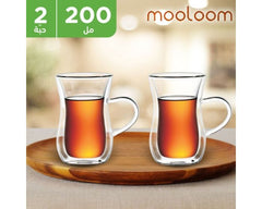 كوب شاي MOOLOOM (صناعة يدوية) زجاجي بجدار مزدوج سعة 200 مل - قطعتان